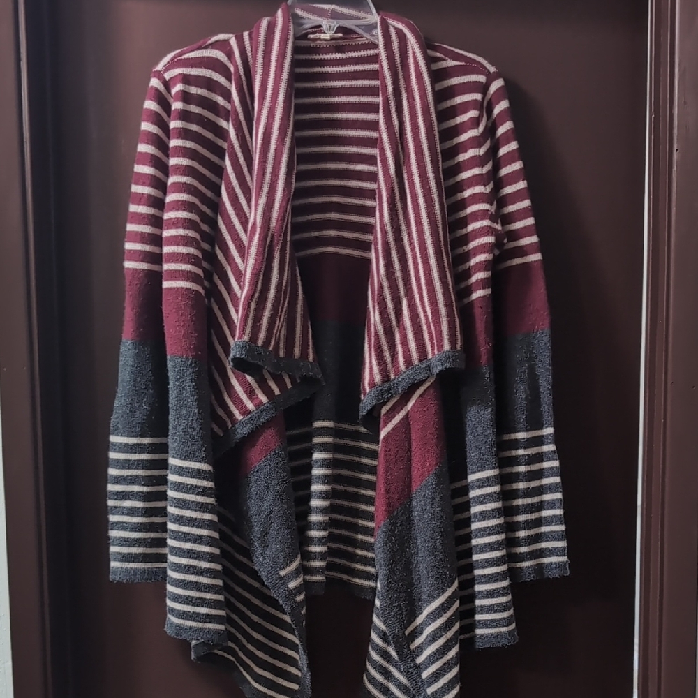 Mystree Chamberlain Striped Drape Front Cardigan